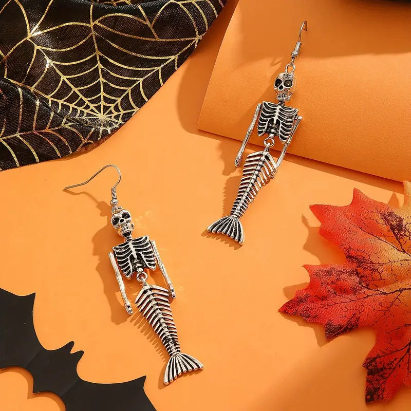 Spooky Skeleton Mermaid Earrings