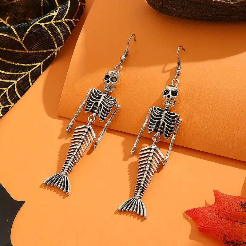 Spooky Skeleton Mermaid Earrings