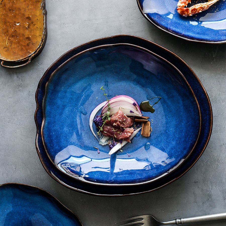 Indigo Glazed Ceramic Plates - Hand-Glazed Artisan Finish
