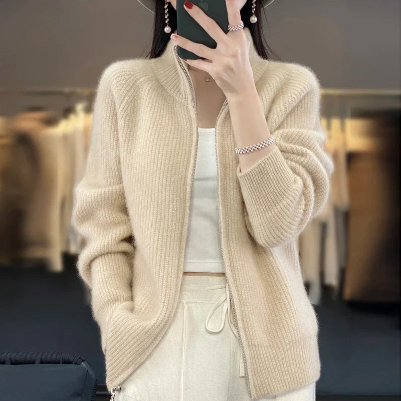 Selena Wool Zip-Up Cardigan