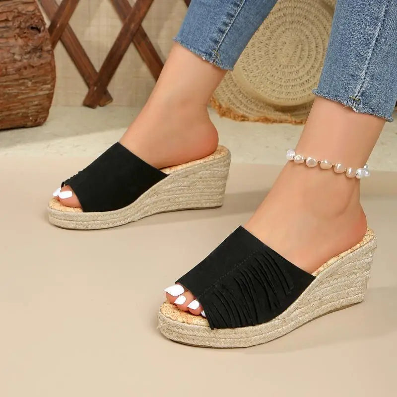 Hannah Suede Tassel Sandals