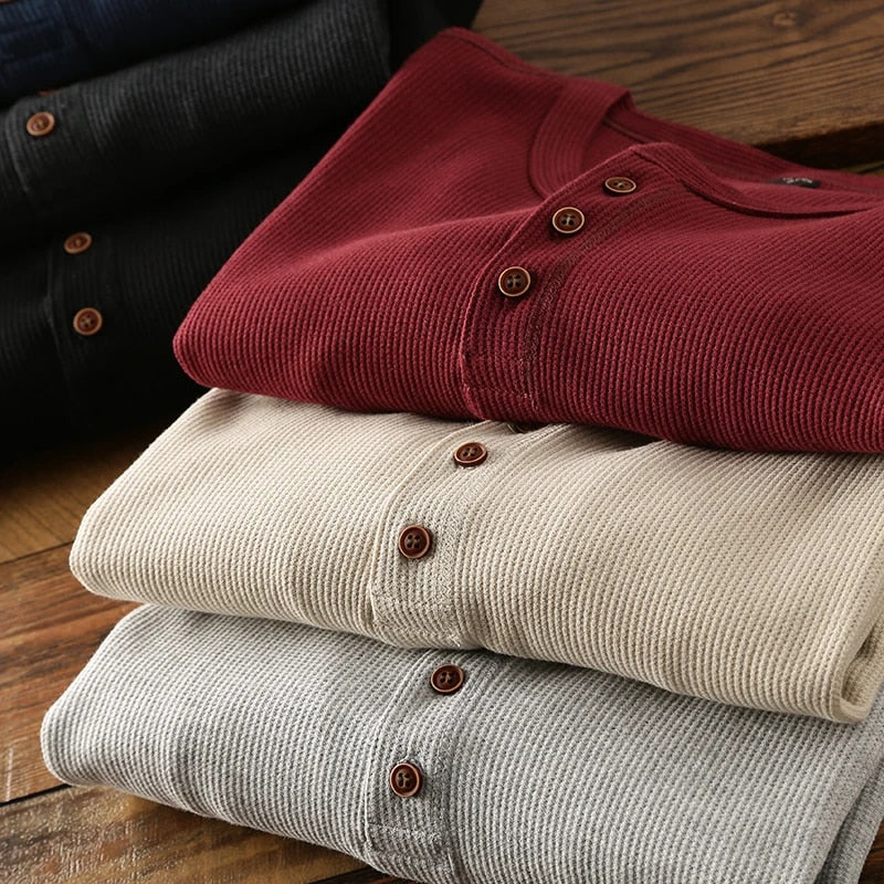 Waffle Knit Henley Shirt