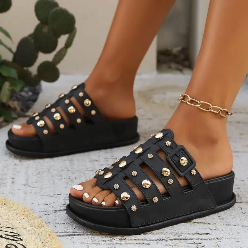 Alina Leather Flat Slippers