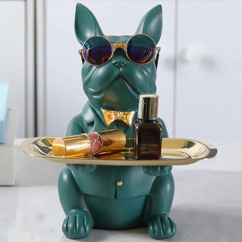 French Bulldog Resin Tray Figurine – Decorative Dog Statue for Keys, Jewelry & Home Decor