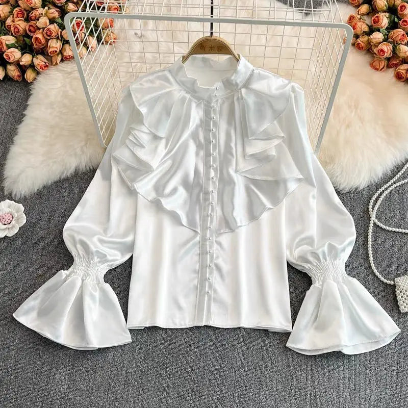 Alina Satin Ruffle Blouse