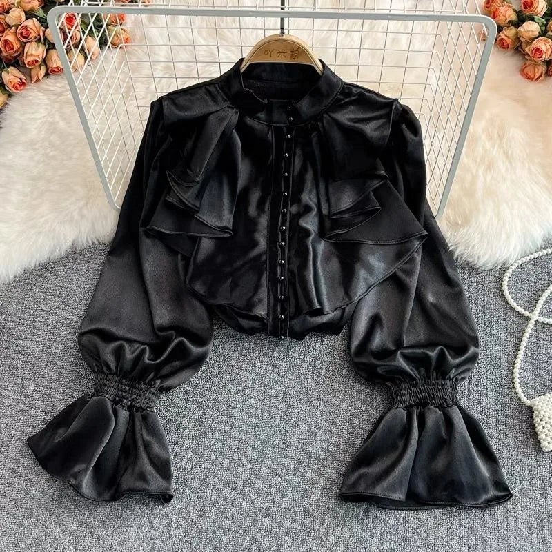 Alina Satin Ruffle Blouse