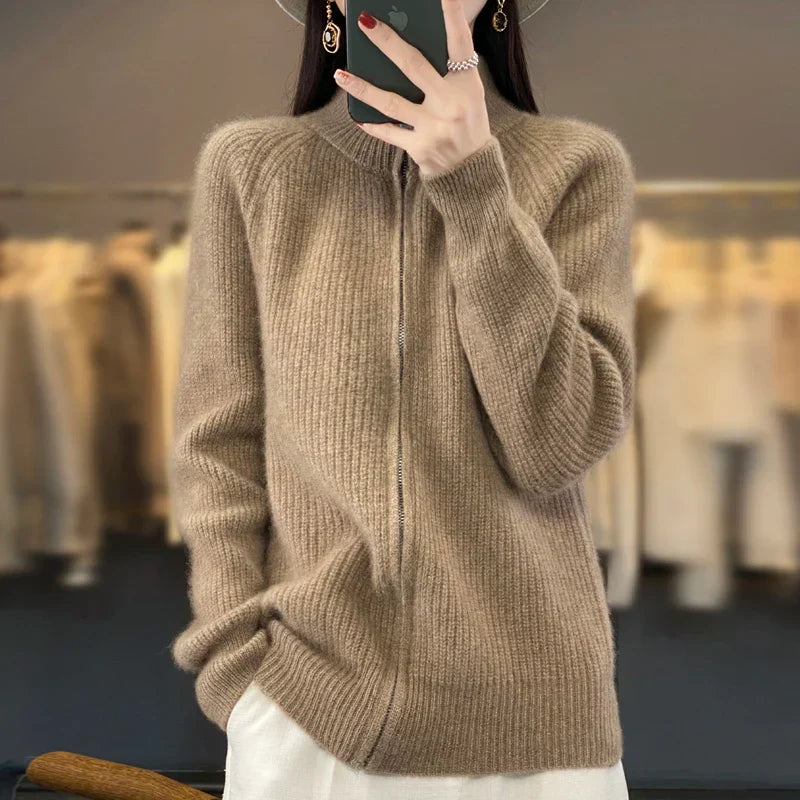 Selena Wool Zip-Up Cardigan
