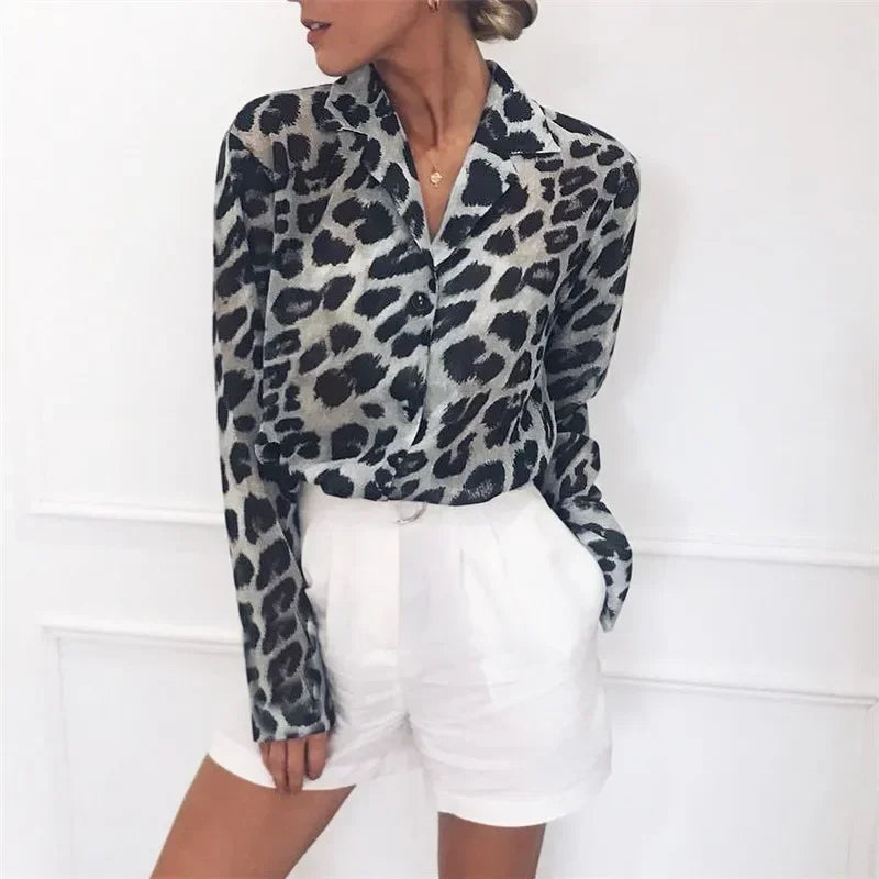 Seraphina™ | Leopard Print Chiffon Blouse