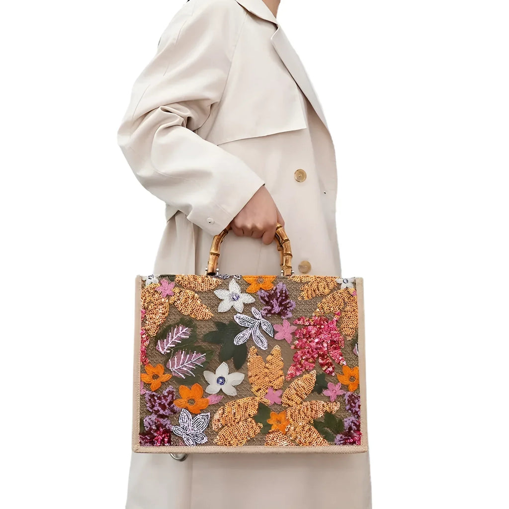 Bamboo Bead Embellished Tote Bag