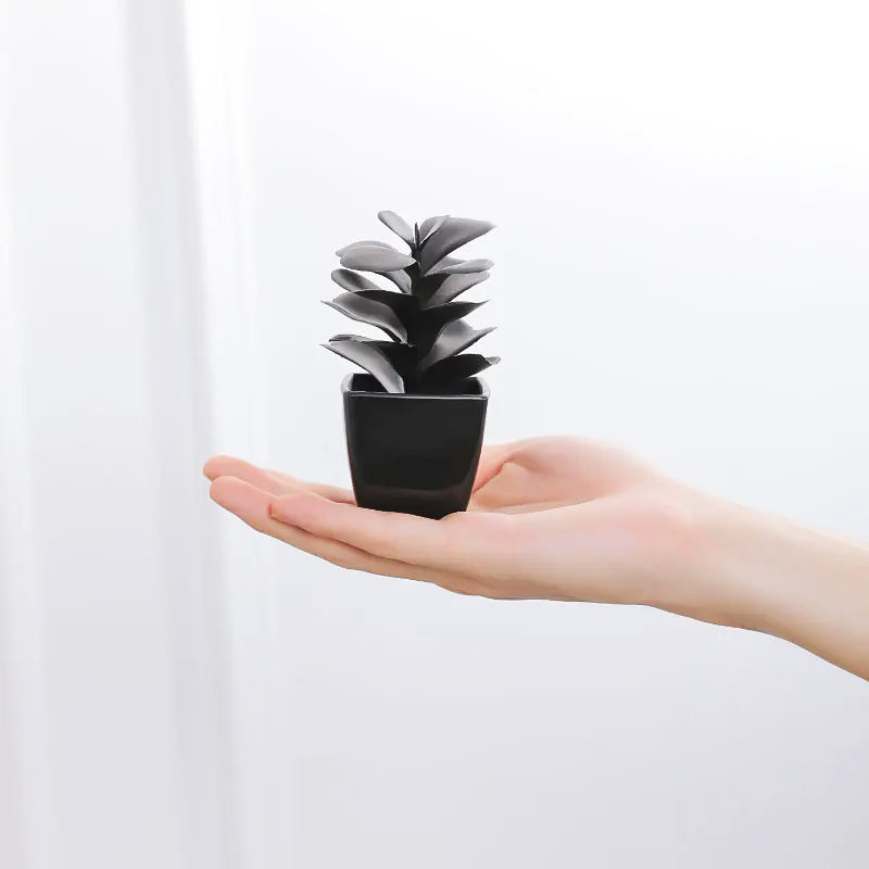 Black Faux Succulent in Geometric Pot – Minimalist Artificial Plant for Desk, Shelf & Modern Decor