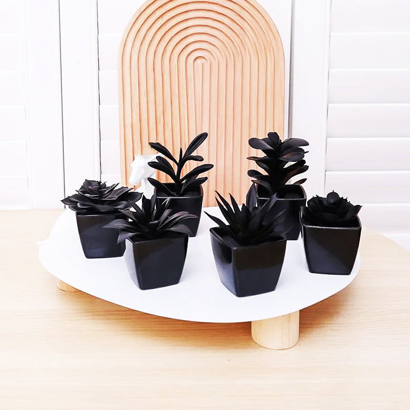Black Faux Succulent in Geometric Pot – Minimalist Artificial Plant for Desk, Shelf & Modern Decor